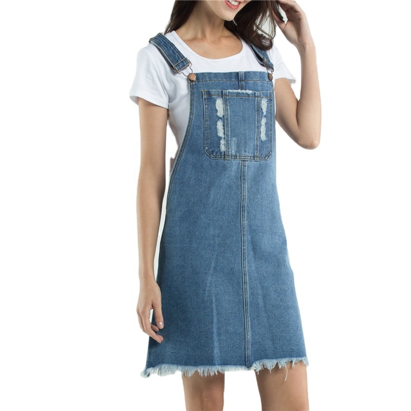 factory wholesale denim skirt blue short jeans ripped pockets dress