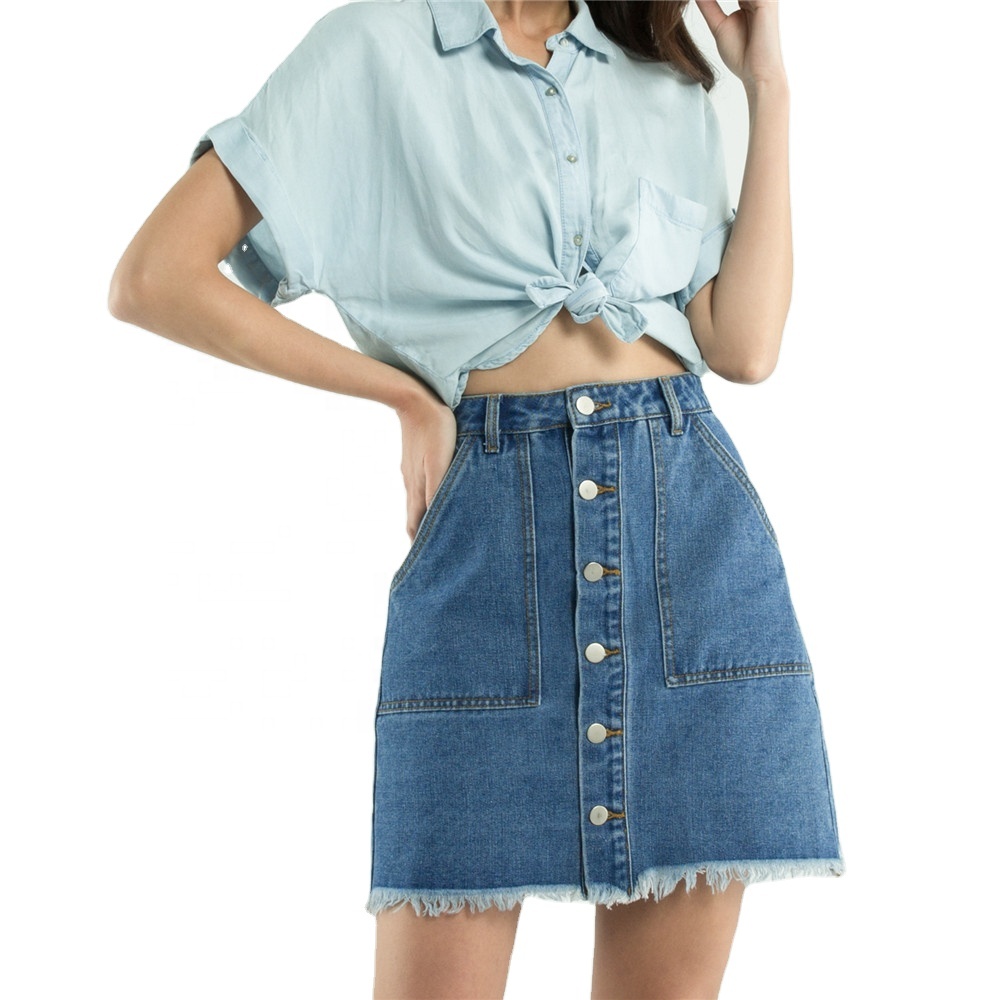 2020 wholesale denim blue mini shorts sexy high waist jeans buttons pockets tassel skirts