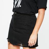 english style mini black skirt denim plus size destroyed denim maxi skirts