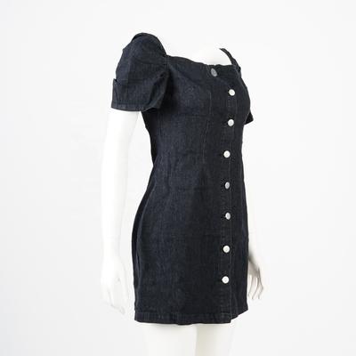 SKYKINGDOM factory wholesale mini dress short sleeve mini short black buttons comfy casual wear lady dress