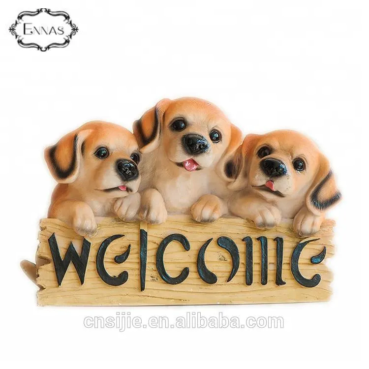 Lovely welcome dog statue resin garden decoration home dog figures