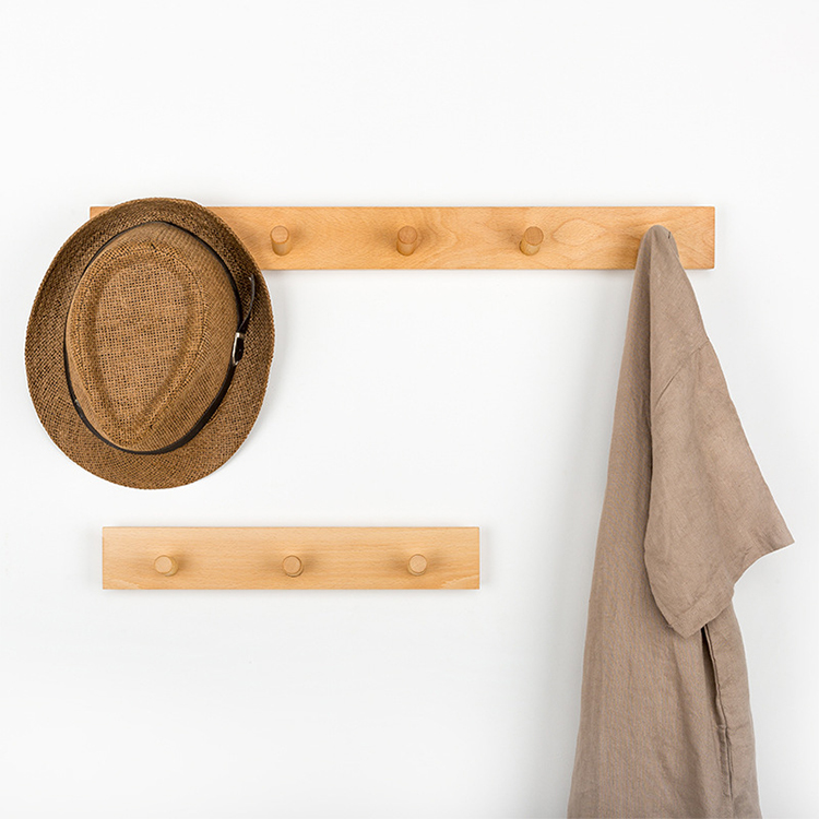 modern wall mounted beech walnut wooden entryway coat rack clothes hook hat rack