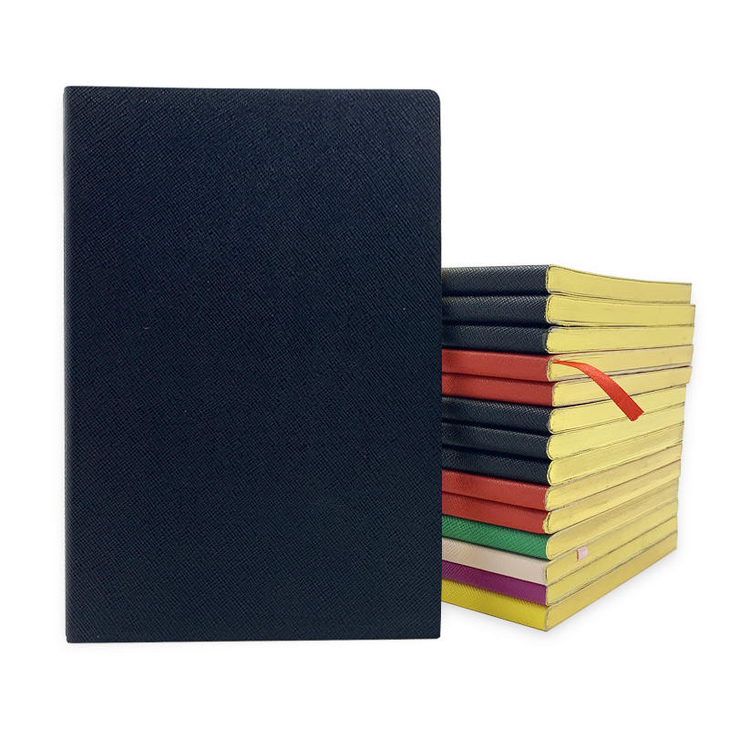 Black soft cover pu leather notebook writing note book with bookmarks