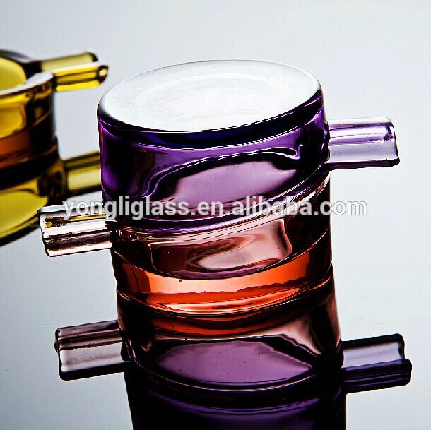 Humanized design colorful glass ashtray, glass ashtray with tobacco holding mouth