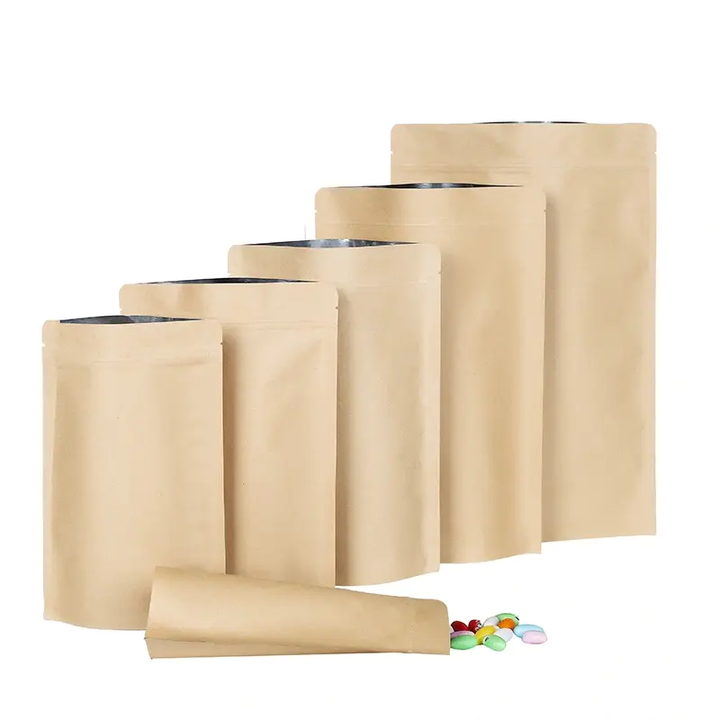 wholesale hot sale brown kraft paper aluminized inner layer pouch bag