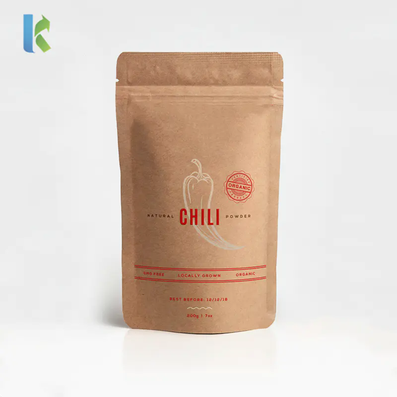 wholesale customlized logo printing kraft paper bag with zipper for food