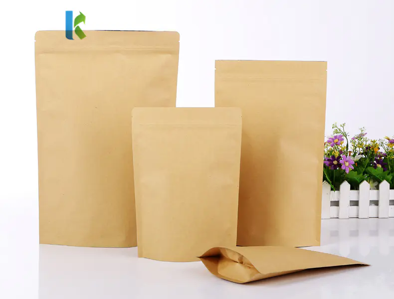 Paper Bag Self Sealing Wholesale Flat Bottom KraftFood Packaging Inner Aluminized Film Dry Fruit Seal Zipper Pouch