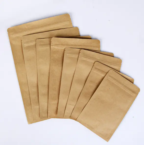 zipper brown kraft foil bag pouch with paper resealable seal food grade