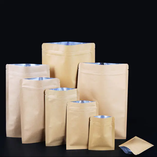 custom resealable recyclable kraft paper zipper bag