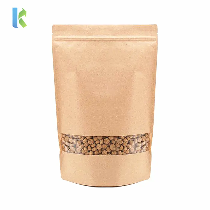 Food Moisture Barrier Bags Packaging Sealing Brown Kraft Paper Ziplock Bag Doypack Stand Up Pouch With Clear Window