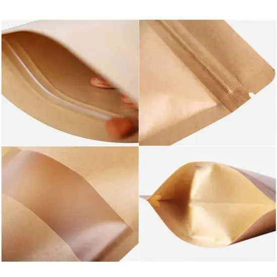 wholesale food gradehot sale factory transparent kraft paper stand up pouch with window