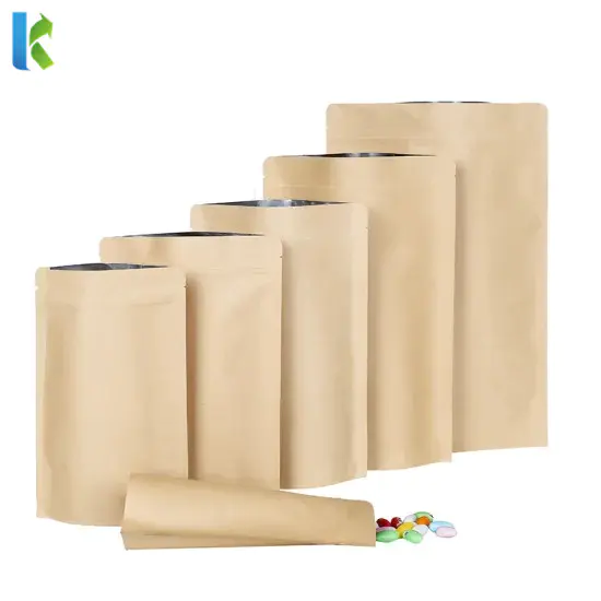 wholesale hot sale brown kraft paper aluminized inner layer pouch bag