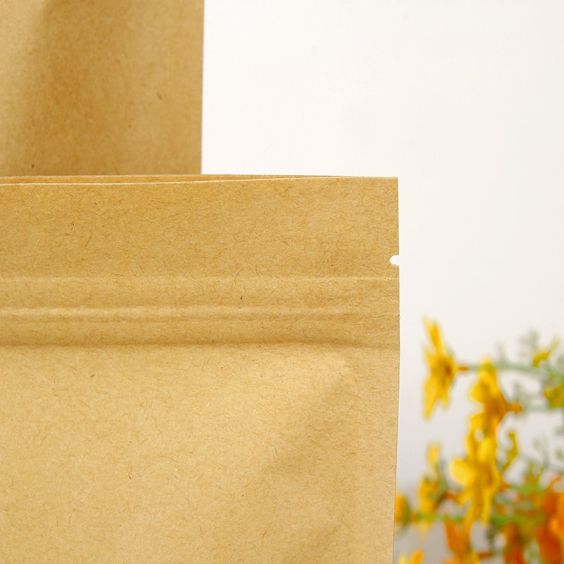 Food Moisture Barrier Bags Packaging Sealing Brown Kraft Paper Doypack Pouch Ziplock Bag With Clear Window