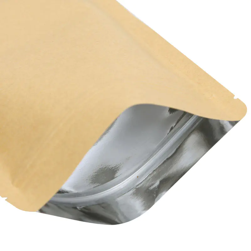 hot sale aluminized inner layer flat bottom self sealing plain brown kraft paper pouch bag