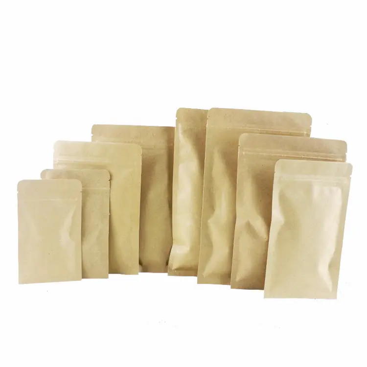 hot sale aluminized inner layer flat bottom self sealing plain brown kraft paper pouch bag
