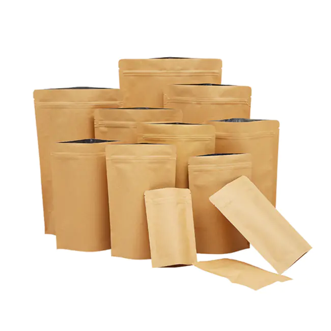 Kraft Paper coffee food packaging tea bags with flat bottom seal sealing small large pouch gift candy package