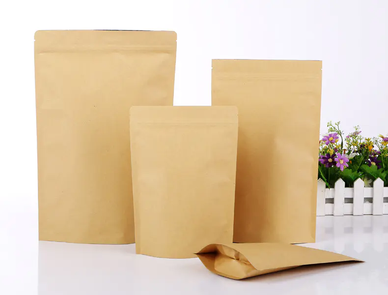 zipper brown kraft foil bag pouch with paper resealable seal food grade