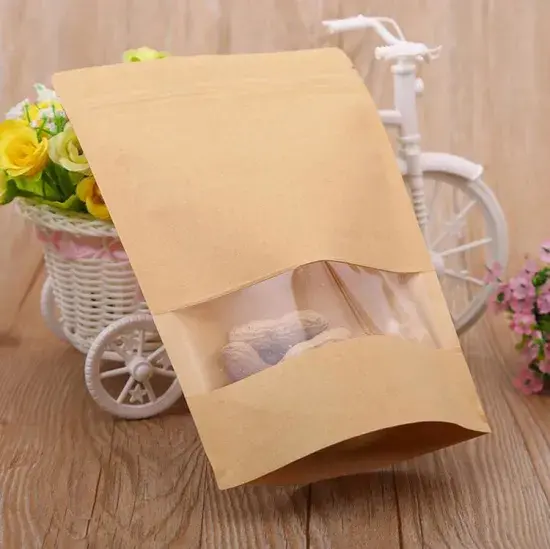 wholesale factory price kraft paper stand up pouch with window