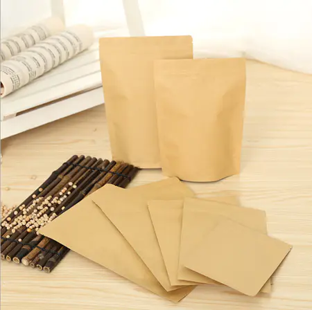 wholesale in stock kraft paper bags food chips tea bags aluminum film zipper locked bag
