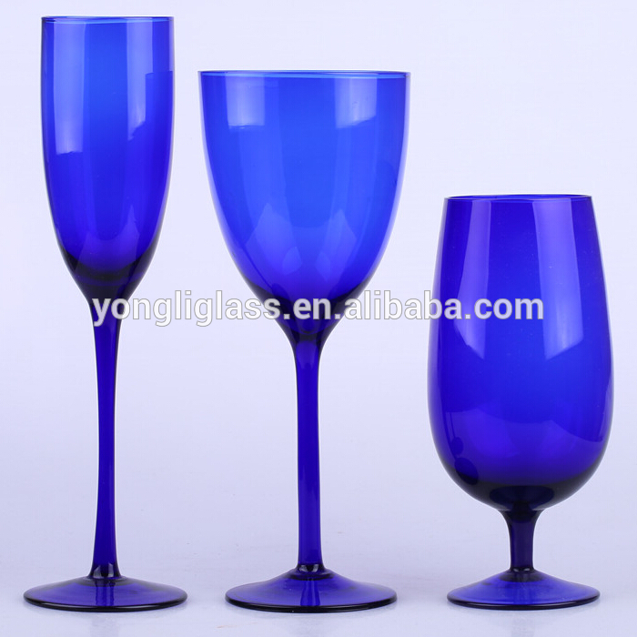 Factory price hand blown blue goblet, wine furnishing articles/ Color decoration cup, Household red glass cup/Glassware