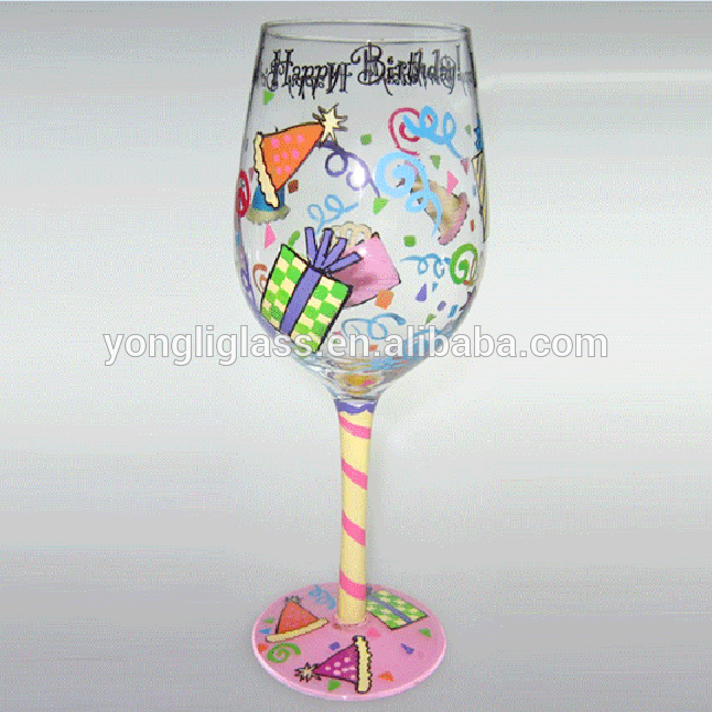 Guangzhou pub glasses, red wine glass, christmas painted wine glass, colored stem wine glass, long stem wine glass for drinking