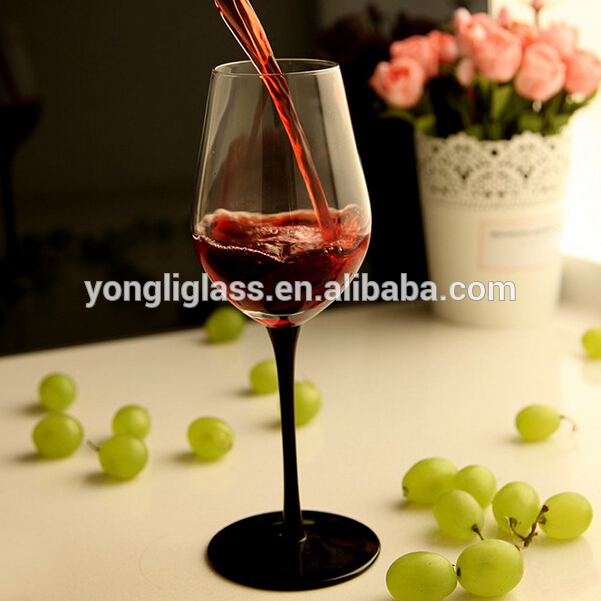 Factory price lead free 450ml black stem wine glass, wedding red wine glass, clear transparent wine glass with long stem