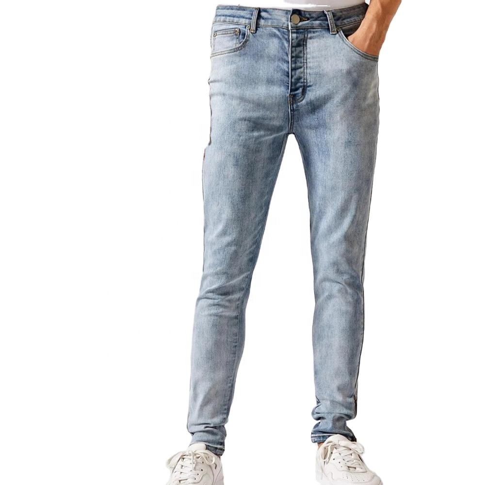 2020 New Fashion Slim Casual Men Pants Light Blue Denim Jeans