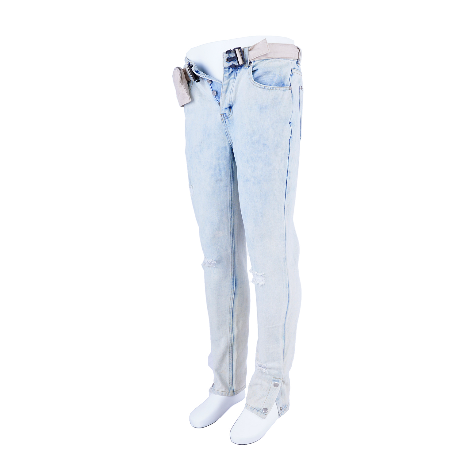 SKYKINGDOM in stock low price jeans low waist light blue leg button denim jeans men