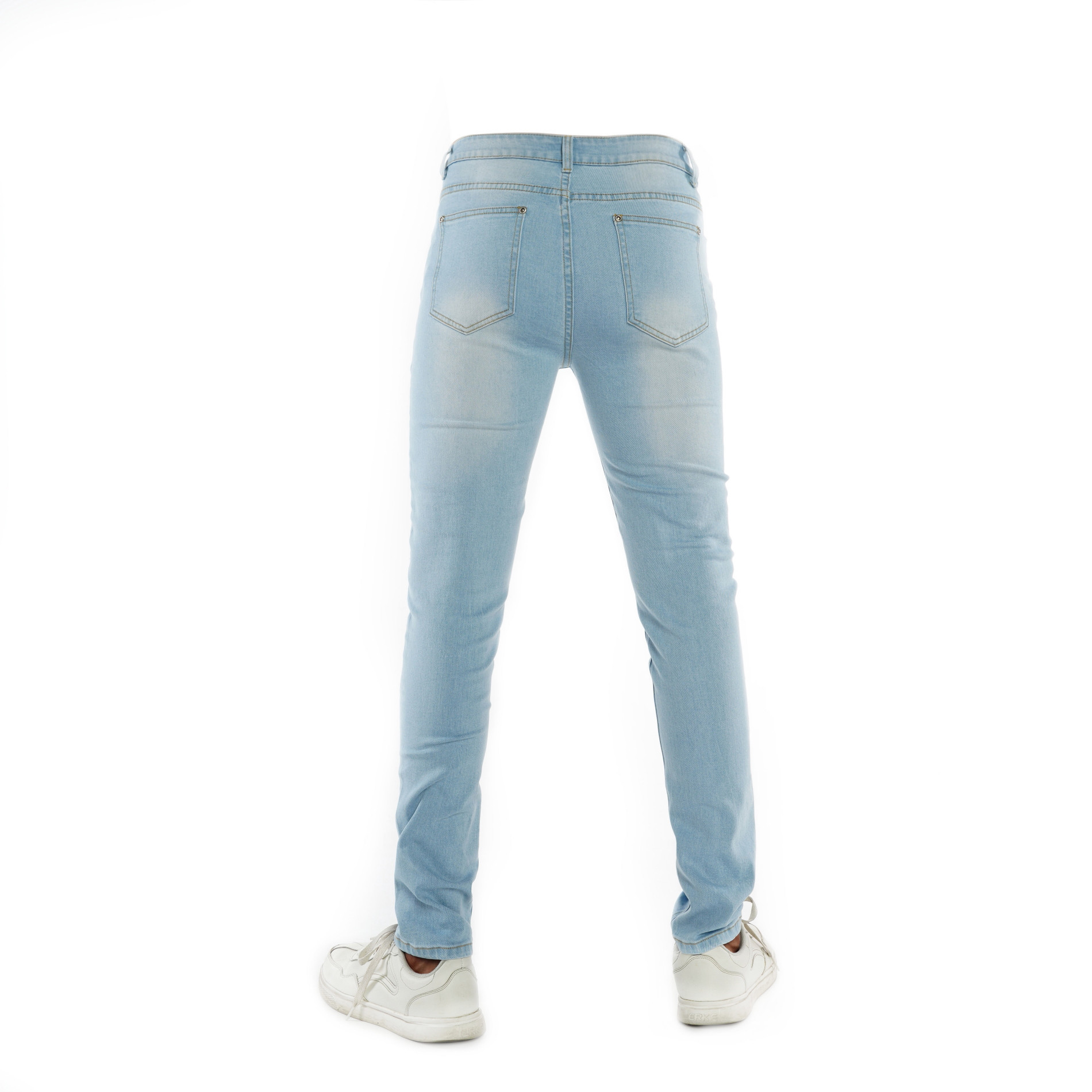 Custom ankle length skinny fit men ripped design blue jeans trousers