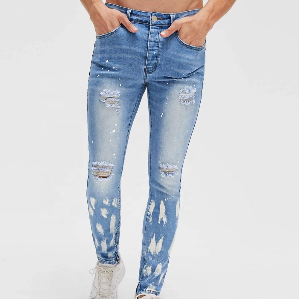 2020 Fashion Pants Light Blue Cotton Spandex Casual Customize SkinnyMen Jeans