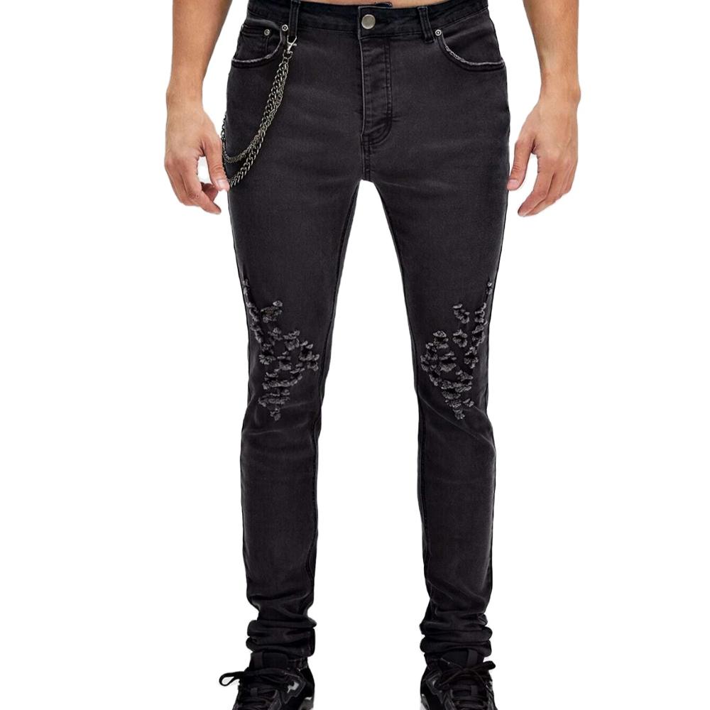 Black high-quality casual ripped style black tight-fitting custom men's fashion pants denim men's jeans