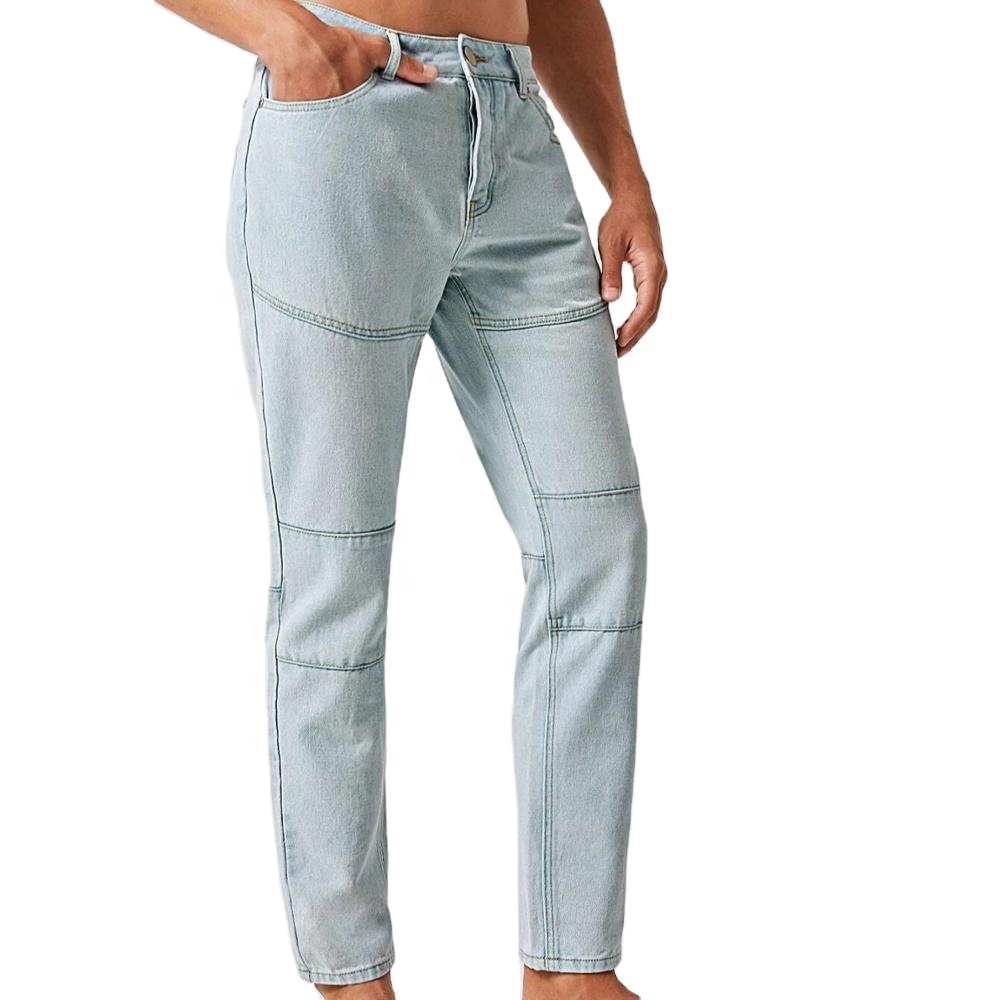 2020 casual men jean fabric light blue patch work men jeans
