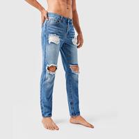 Custom Wholesale High Quality Regular Straight Ripped & Hole Denim Jeans Men