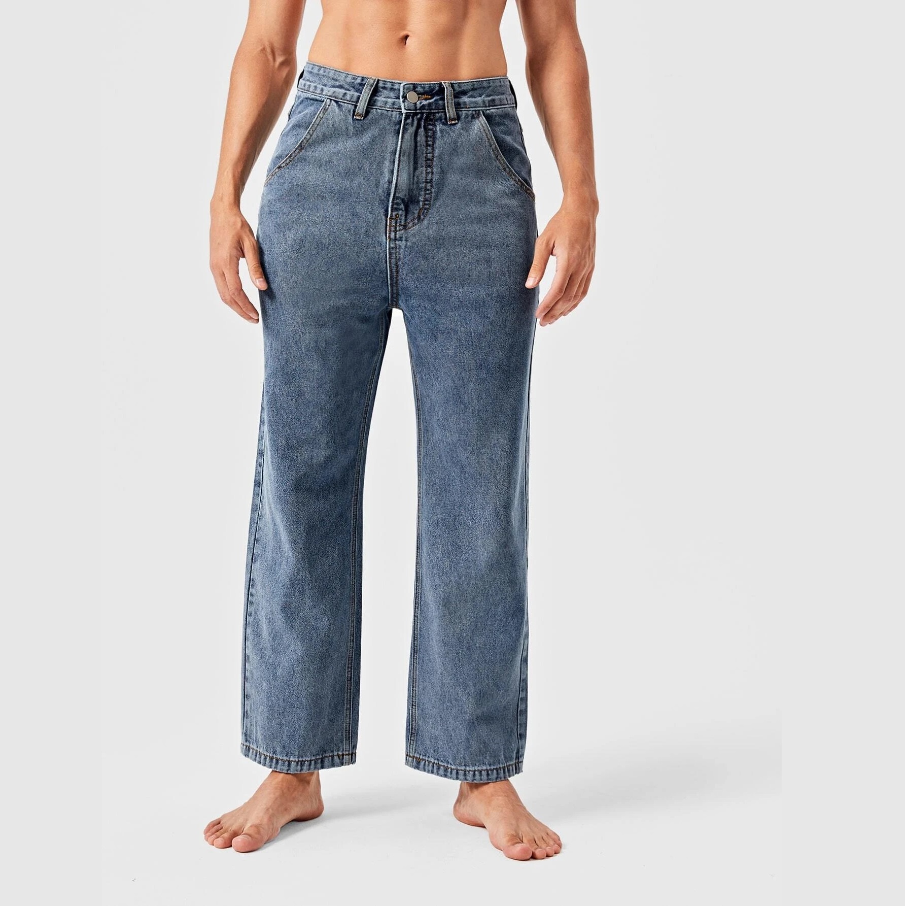 Autumn popular men's plus size grey color straight wide leg loose denim jeans men