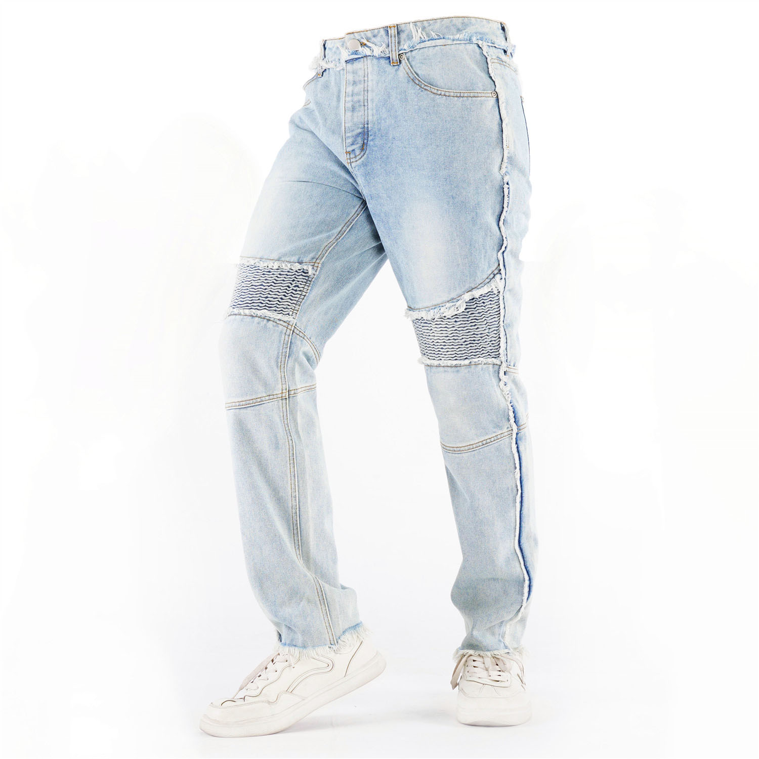 Men's clothing light blue jean pants ripped trousers distressed mens stacked jeans for men