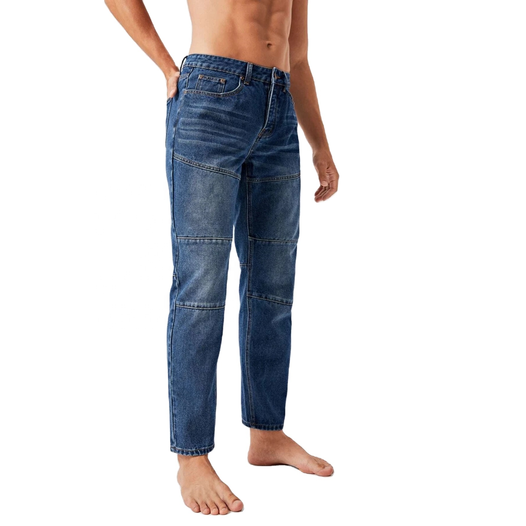 fashion jeans pants men jeans stacked denim blue low waist patch blue jeans