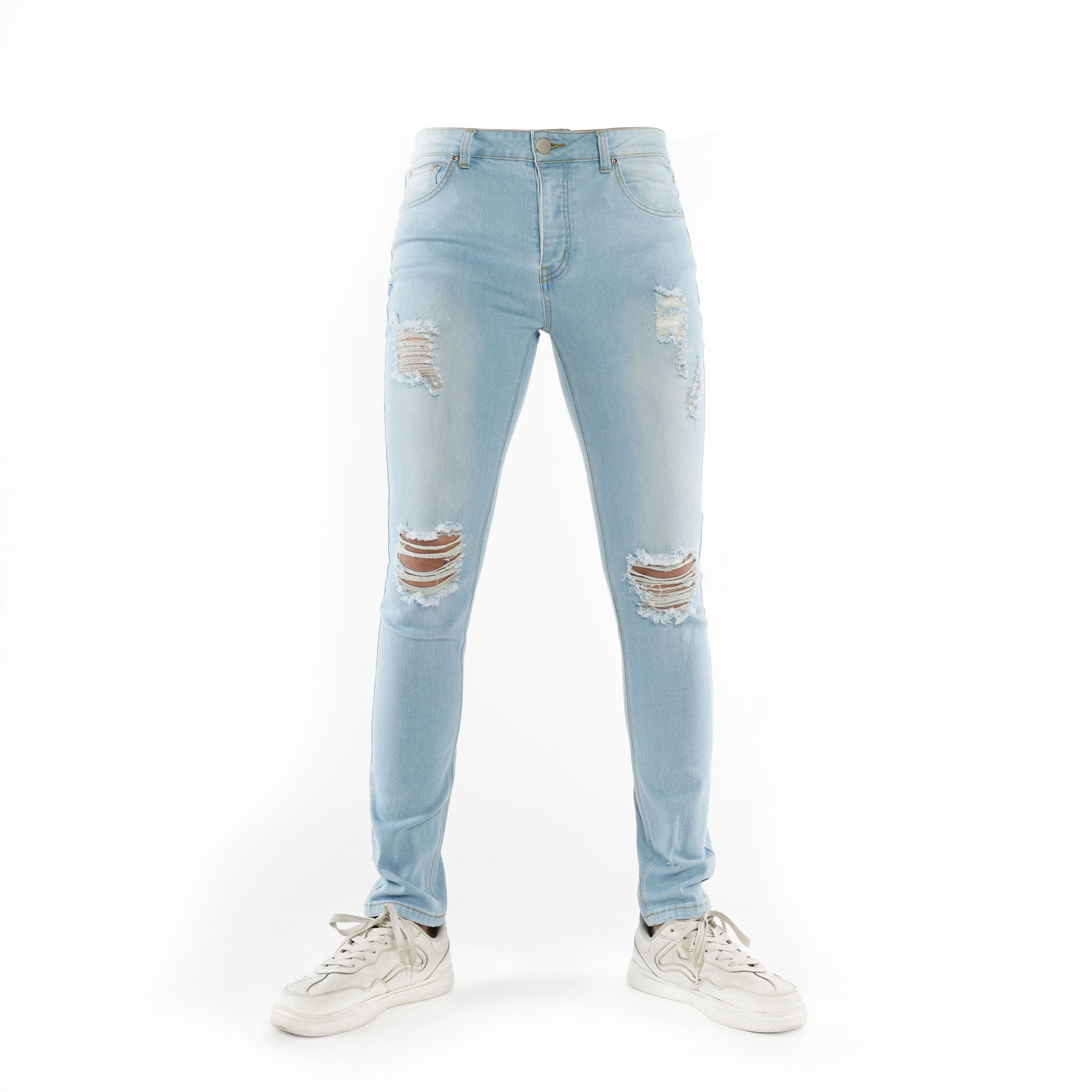 2020 most popular men's skinny jeans light blue ripped jeans