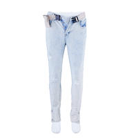 SKYKINGDOM low price in stock men jeans light blue waist belt pockets denim jeans men