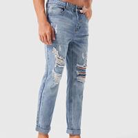 AMAZON hot sale designer jeans fringed light blue ripped jeans skinny boys