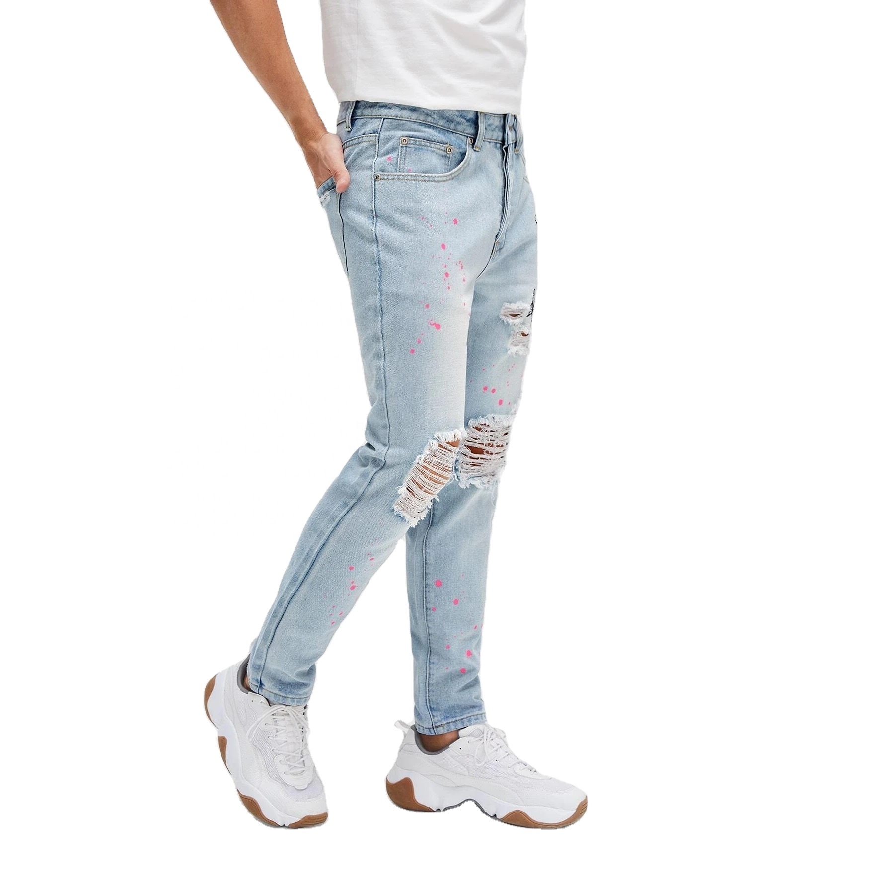 2020 designer print butterfly jeans men ripped slim fit jeans
