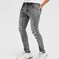 wholesale Denim design men's skinny torn flowered motorcycle skinny jeans