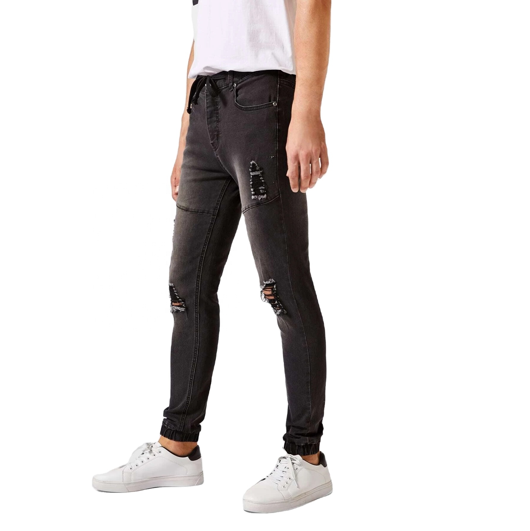 Biker Jeans Pants Slim Denim Cotton Dark Oem Customized Heavy Rips Fashion Mens Jeans