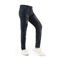Men Brand black ripped fabrics jeans pant for men selvedge stretch jeans distressed skinny jeans men