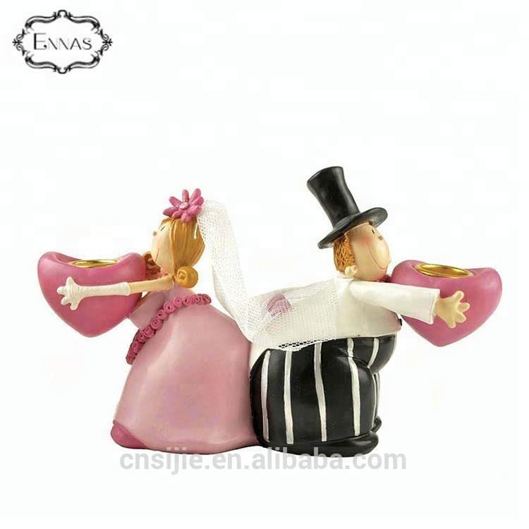 High Quality Polyresin Bride and Broom Wedding Figurines with Candle Holder
