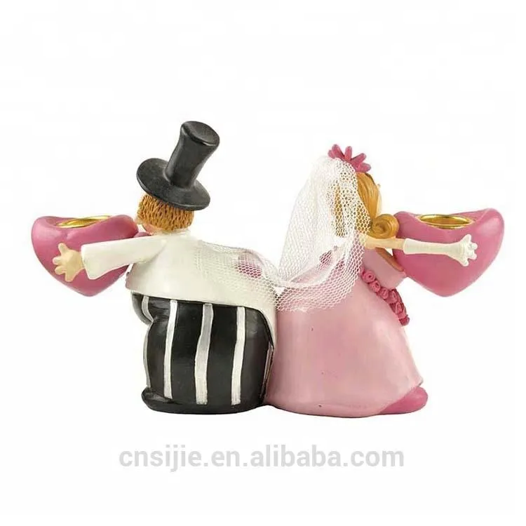 High Quality Polyresin Bride and Broom Wedding Figurines with Candle Holder