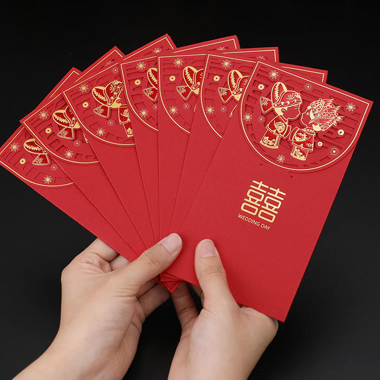 product-Dezheng-Custom Paper Gift Envelope Chinese New Year Red Packet Rigid Floral Recycled Kraft B-1