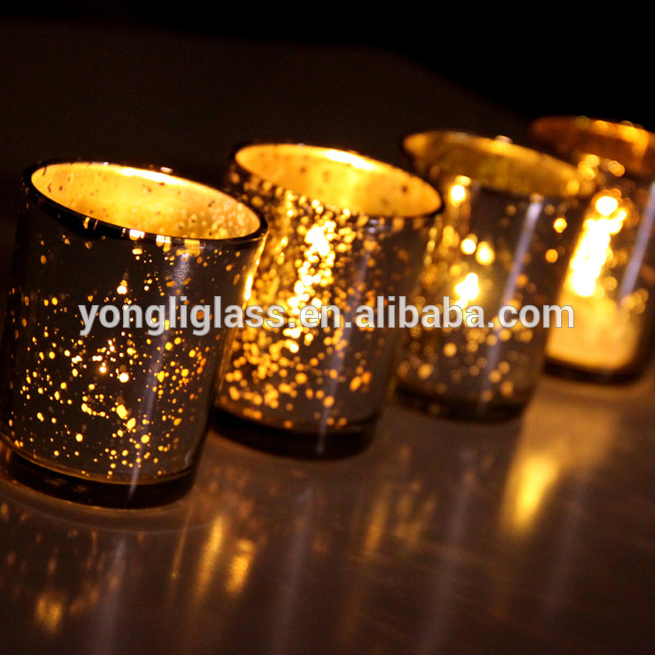 2015 Wholesale new design shining golden glass cup, color plating candle jar, glass candle container with scented candle