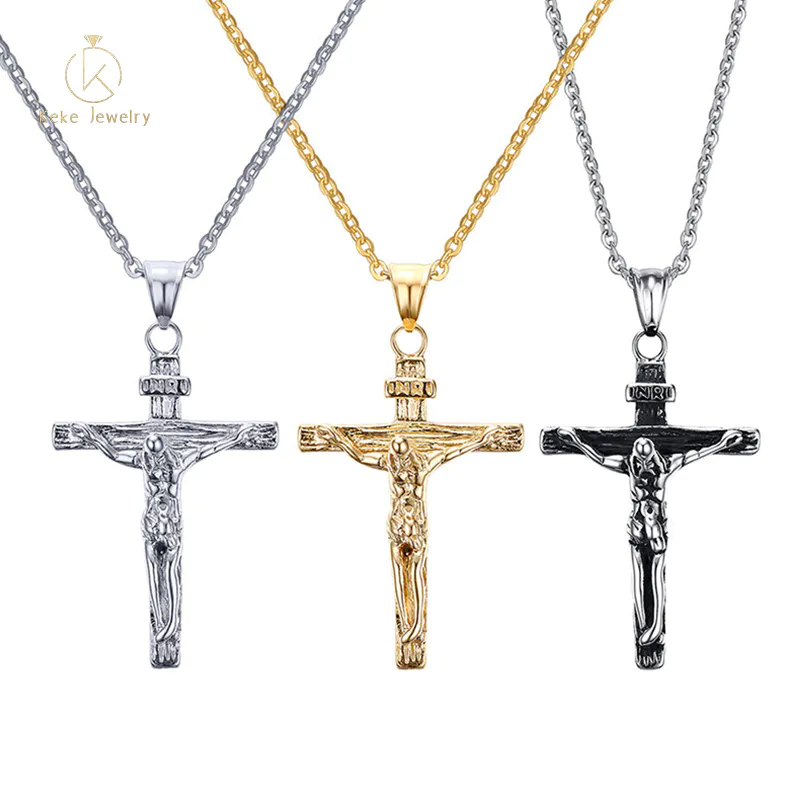 Stainless Steel Jesus Cross Gold/Silver Unisex Pendant Necklace Religious Fashion Jewelry PN-460