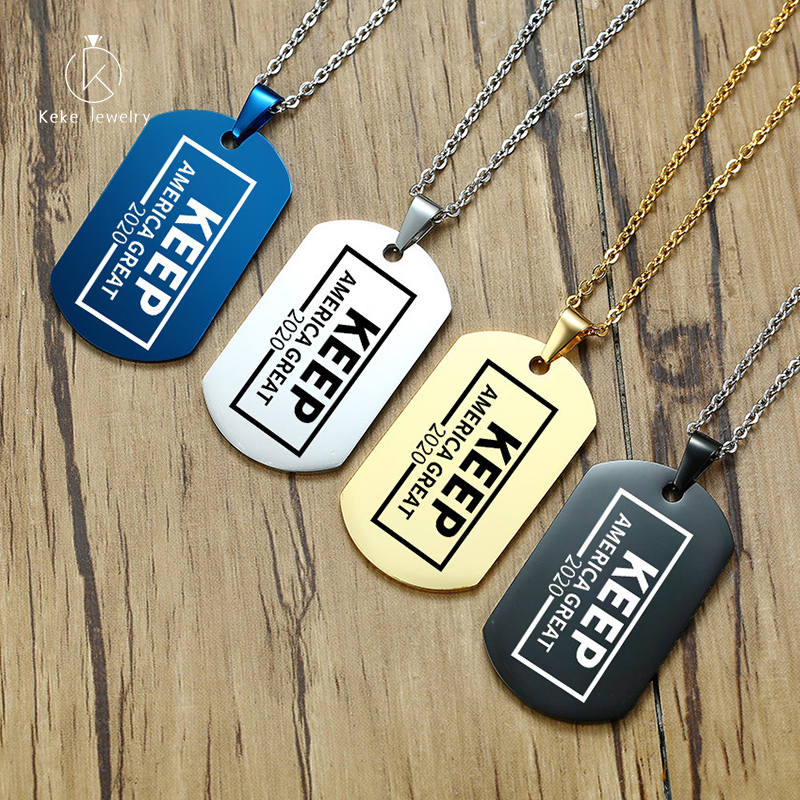 Stainless steel customizable text gold/silver/black/blue pendant unisex necklace PN-004