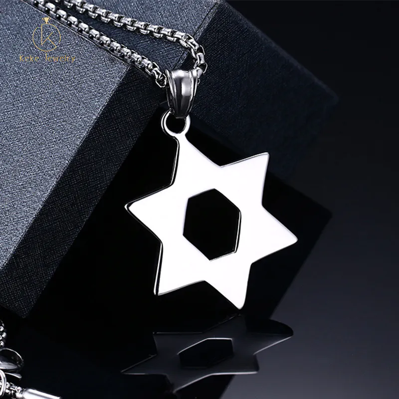 Vintage creative design six-pointed star pendant titanium steel men's necklace PN-243